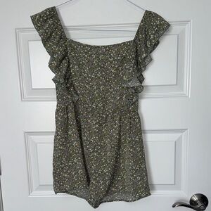 SHEIN Green Floral Ruffle Romper
